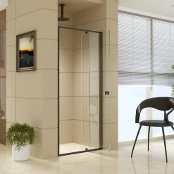 Della Francesca Front: (74~82) X 195cm Adjustable Semi Frameless Shower Screen In Black No Side Return