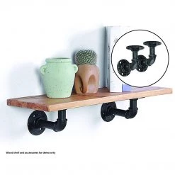 Randy & Travis Machinery Industrial Black Iron Pipe Bracket Wall Mounted Floating Shelf - Set Of 2 Furniture
