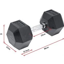 Randy & Travis Machinery Sports & Fitness 20kg Commercial Rubber Hex Dumbbell Gym Weight