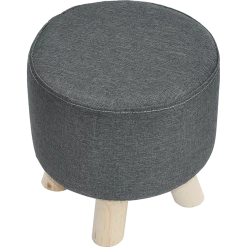 Randy & Travis Machinery Charcoal Fabric Ottoman Foot Stool Rest Pouffe Wood Padded Seat Round