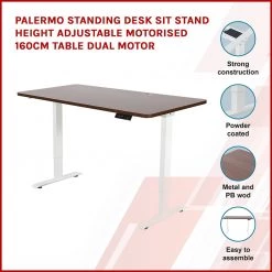 Furniture Palermo Standing Desk Sit Stand Height Adjustable Motorised 160cm Table Dual Motor