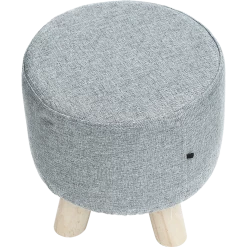 Randy & Travis Machinery Grey Fabric Ottoman Foot Stool Rest Pouffe Wood Padded Seat Round Furniture