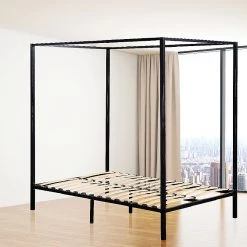 Palermo 4 Four Poster Queen Bed Frame - Black Furniture