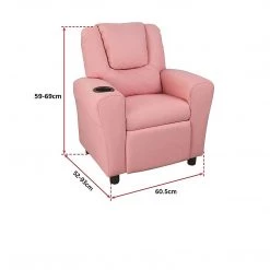 Palermo PU Leather Kids Recliner With Drink Holder - Pink