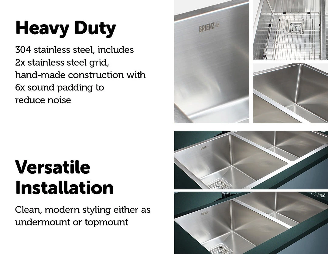 Brienz 835x505mm Handmade 1.5mm Stainless Steel Sink With Square Waste DIY & Renovation