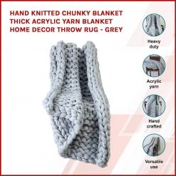 FactoryFast.com.au Home & Lifestyle Hand Knitted Chunky Blanket Thick Acrylic Yarn Blanket Home Decor Throw Rug - Grey