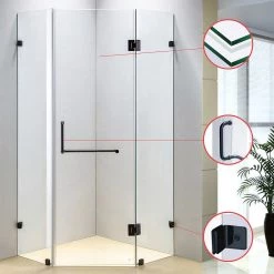 900 X 900mm Frameless 10mm Glass Shower Screen By Della Francesca Black Hinges/Brackets And Round Handle DIY & Renovation