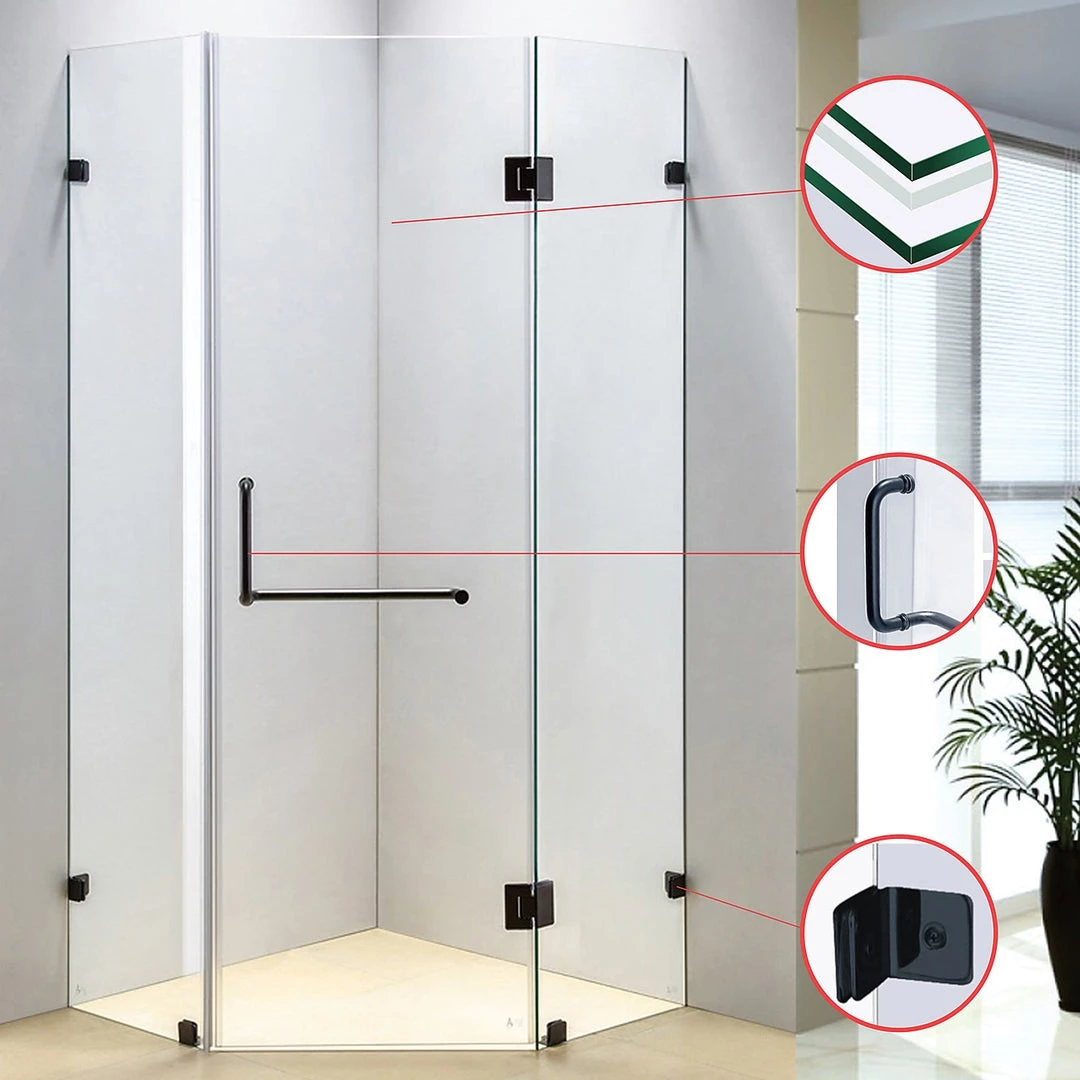 900 X 900mm Frameless 10mm Glass Shower Screen By Della Francesca Black Hinges/Brackets And Round Handle DIY & Renovation