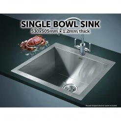 Brienz 530x505mm Stainless Steel Single Bowl Sink With Round Waste DIY & Renovation