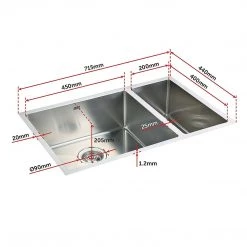 Brienz DIY & Renovation 1.2mm Handmade Double Stainless Steel Sink With Waste - 715x440mm