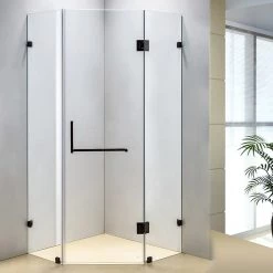 900 X 900mm Frameless 10mm Glass Shower Screen By Della Francesca Black Hinges/Brackets And Square Handle