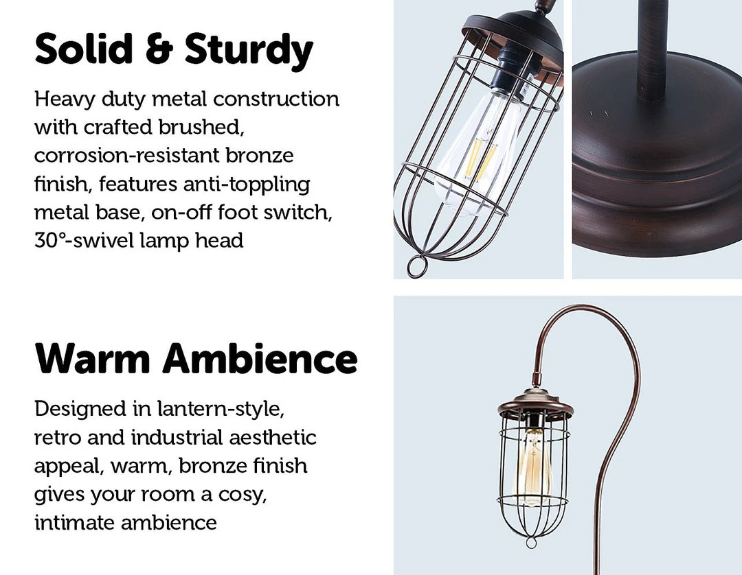 FactoryFast.com.au Industrial Floor Lamp With Adjustable Cage Shade In Bronze Finish
