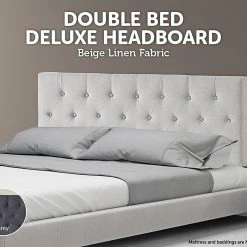 Palermo Double Linen Fabric Deluxe Headboard Bedhead In Beige Furniture