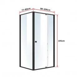 Della Francesca Front: (98~106) X 195cm Adjustable Semi Frameless Shower Screen In Black Side: (77~80) X 195cm DIY & Renovation