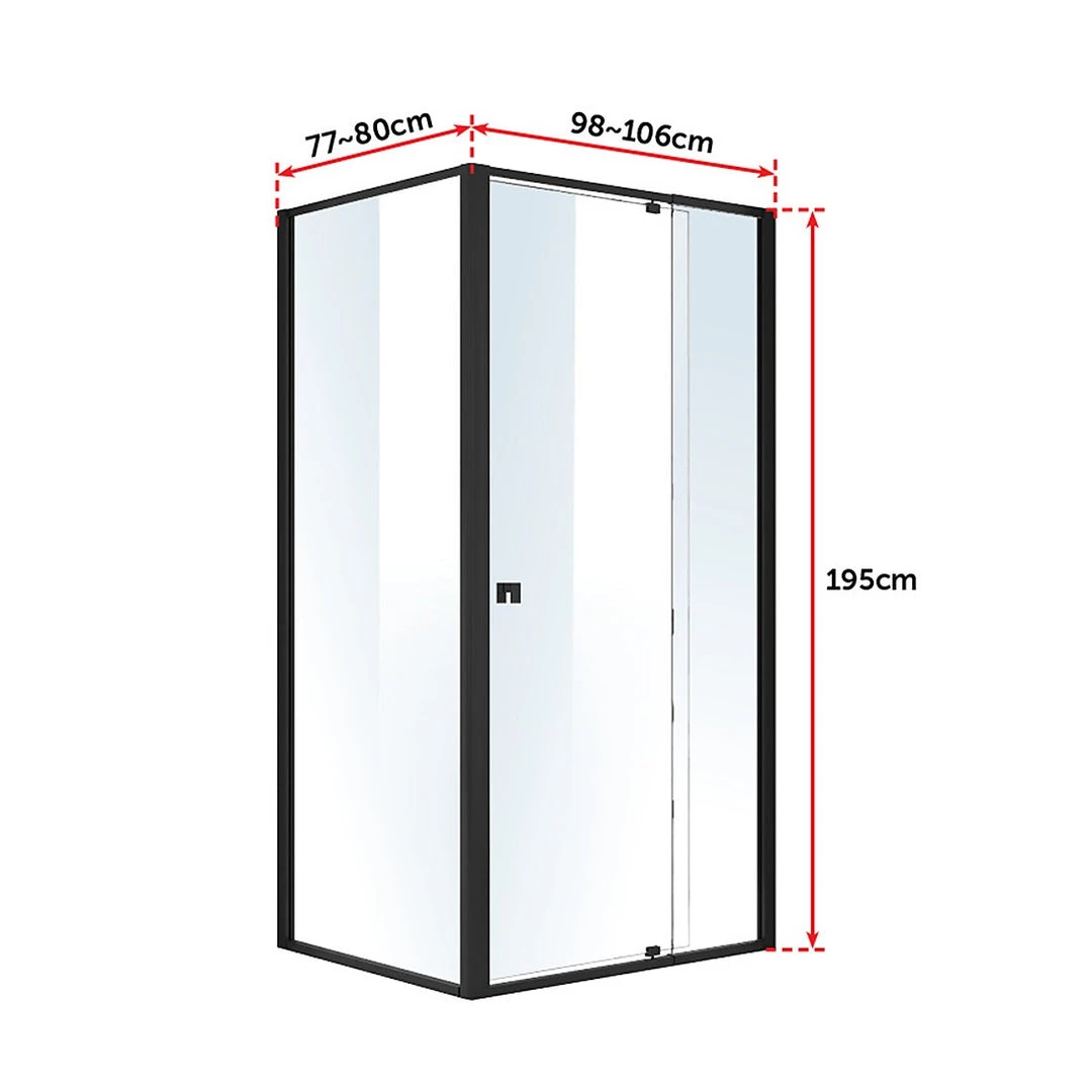 Della Francesca Front: (98~106) X 195cm Adjustable Semi Frameless Shower Screen In Black Side: (77~80) X 195cm DIY & Renovation