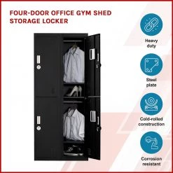 Salvatore Angelotti Black Four-Door Office Gym Shed Storage Locker- 4-Digit Combination Lock Furniture