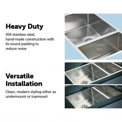 Brienz DIY & Renovation 1.2mm Handmade Double Stainless Steel Sink With Waste - 715x440mm