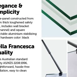 Della Francesca 110 X 210cm Frameless 10mm Safety Glass Shower Screen In Square Black