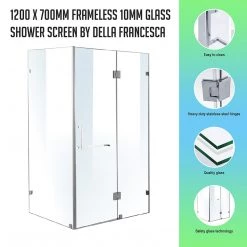 DIY & Renovation 120 X 70cm Frameless 10mm Glass Shower Screen By Della Francesca CHROME Hinges/Brackets And SQUARE Handle