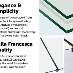 Della Francesca 120 X 200cm Frameless 10mm Safety Glass Shower Screen In Round Black