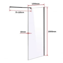 Della Francesca 120 X 200cm Frameless 10mm Safety Glass Shower Screen In Round Black