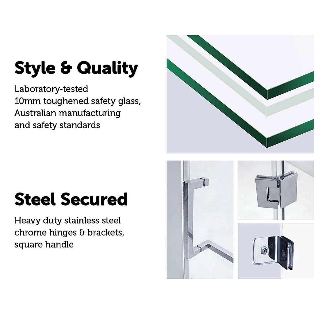 90 X 70cm Frameless 10mm Glass Shower Screen By Della Francesca CHROME Hinges/Brackets And SQUARE Handle DIY & Renovation