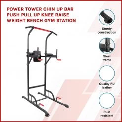 Randy & Travis Machinery Power Tower Chin Up Bar Push Pull Up Knee Raise Weight Bench Gym Station