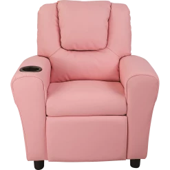 Palermo PU Leather Kids Recliner With Drink Holder - Pink