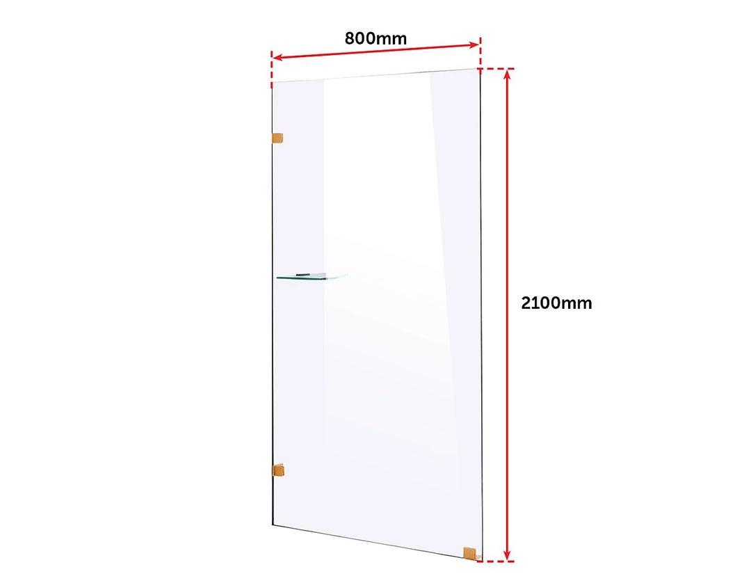 Della Francesca DIY & Renovation 80 X 210cm Frameless 10mm Safety Glass Shower Screen Gold Finish