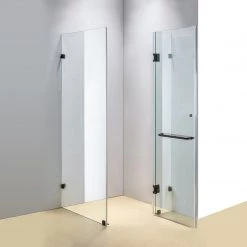 90 X 100cm Frameless 10mm Glass Shower Screen By Della Francesca BLACK Hinges/Brackets And ROUND Handle