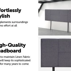 Palermo Double Grey Linen Fabric Bed Headboard Bedhead