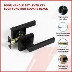 Randy & Travis Machinery Door Handle Set Lever Key Lock Function Square Black