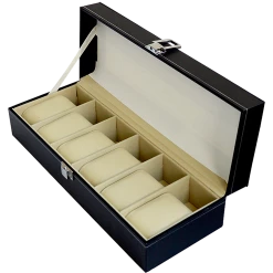 Randy & Travis Machinery 6 Slot Men’s Watch Display Case Box Black PU Leather