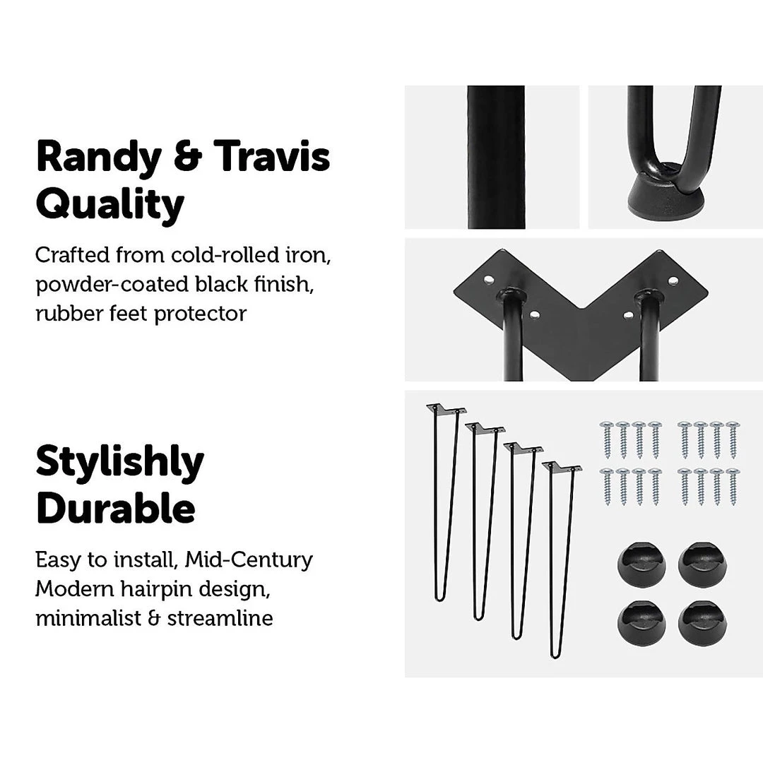 Randy & Travis Machinery Set Of 4 Industrial Retro Hairpin Table Legs 12mm Steel Bench Desk - 71cm