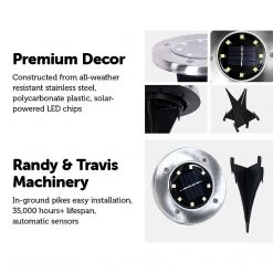 Randy & Travis Machinery Home & Lifestyle 12x Solar Powered LED Buried Inground Recessed Light Garden Outdoor Deck Path