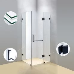 DIY & Renovation 90 X 70cm Frameless 10mm Glass Shower Screen By Della Francesca BLACK Hinges/Brackets And SQUARE Handle