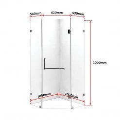 1000 X 1000mm Frameless 10mm Glass Shower Screen By Della Francesca Black Hinges/Brackets And Square Handle