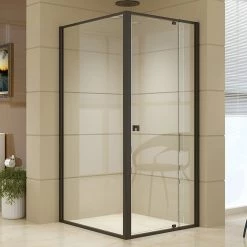 Della Francesca Front: (82~90) X 195cm Adjustable Semi Frameless Shower Screen In Black Side: (98~101) X 195cm