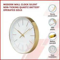 Randy & Travis Machinery Home & Lifestyle Modern Wall Clock Silent Non-Ticking Quartz Battery Operated Gold