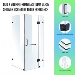DIY & Renovation 90 X 90cm Frameless 10mm Glass Shower Screen By Della Francesca BLACK Hinges/Brackets And ROUND Handle