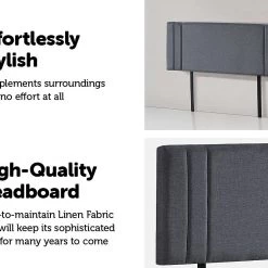 Palermo Furniture Grey Linen Fabric Queen Deluxe Headboard Bedhead