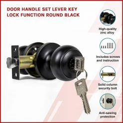 Randy & Travis Machinery Door Handle Set Lever Key Lock Function Round Black DIY & Renovation