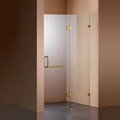 Della Francesca 110 X 200cm Wall To Wall Frameless Shower Screen In GOLD Hardware With ROUND Handle DIY & Renovation
