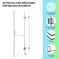 Della Francesca DIY & Renovation 100 X 200cm Wall To Wall Frameless Shower Screen In Nickel Hardware With Round Handle