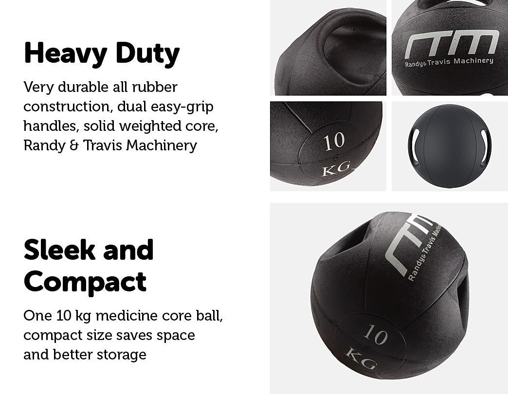 Randy & Travis Machinery 10kg Double-Handled Rubber Medicine Core Ball Sports & Fitness