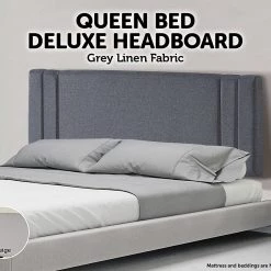 Palermo Furniture Grey Linen Fabric Queen Deluxe Headboard Bedhead