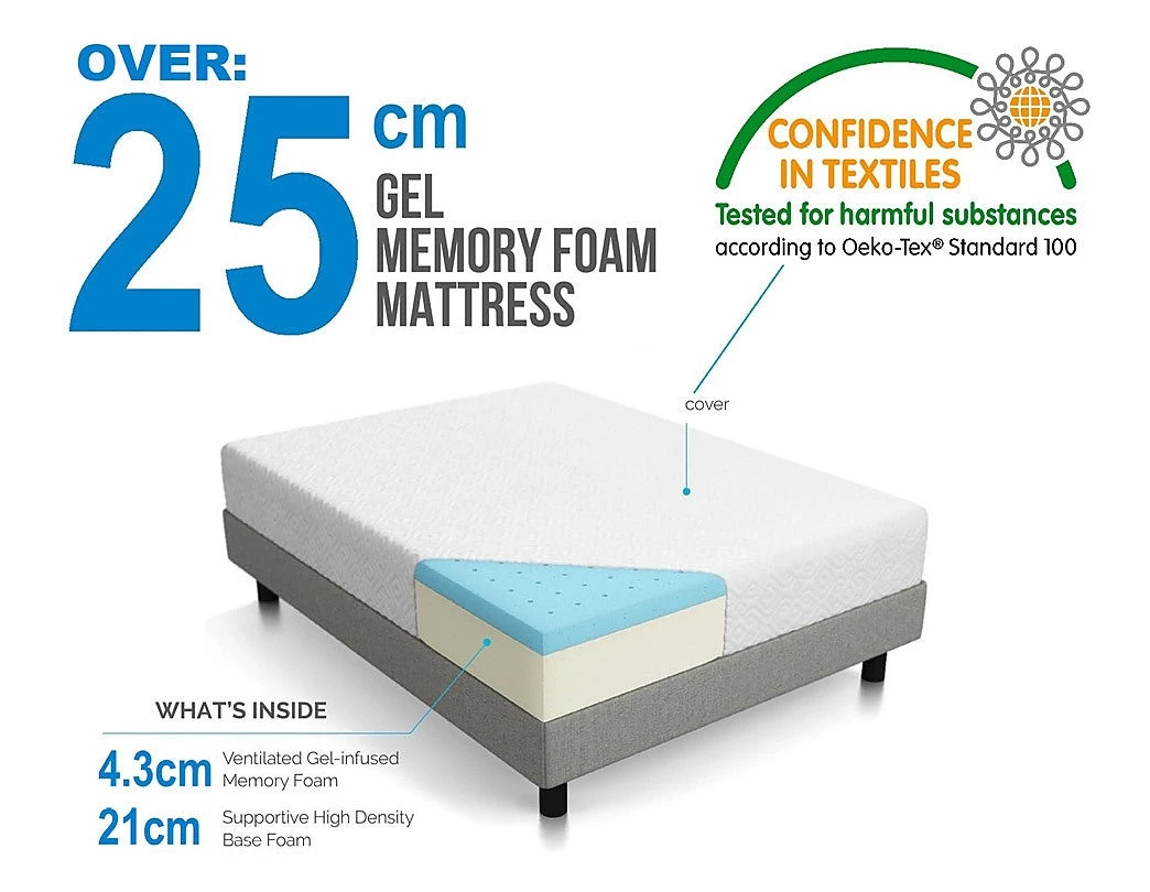 Palermo King 25cm Gel Memory Foam Mattress Dual-Layered - CertiPUR-US Furniture