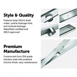 Della Francesca DIY & Renovation 80cm Tile Insert Stainless Steel Grate Drain W/Centre Outlet Floor Waste