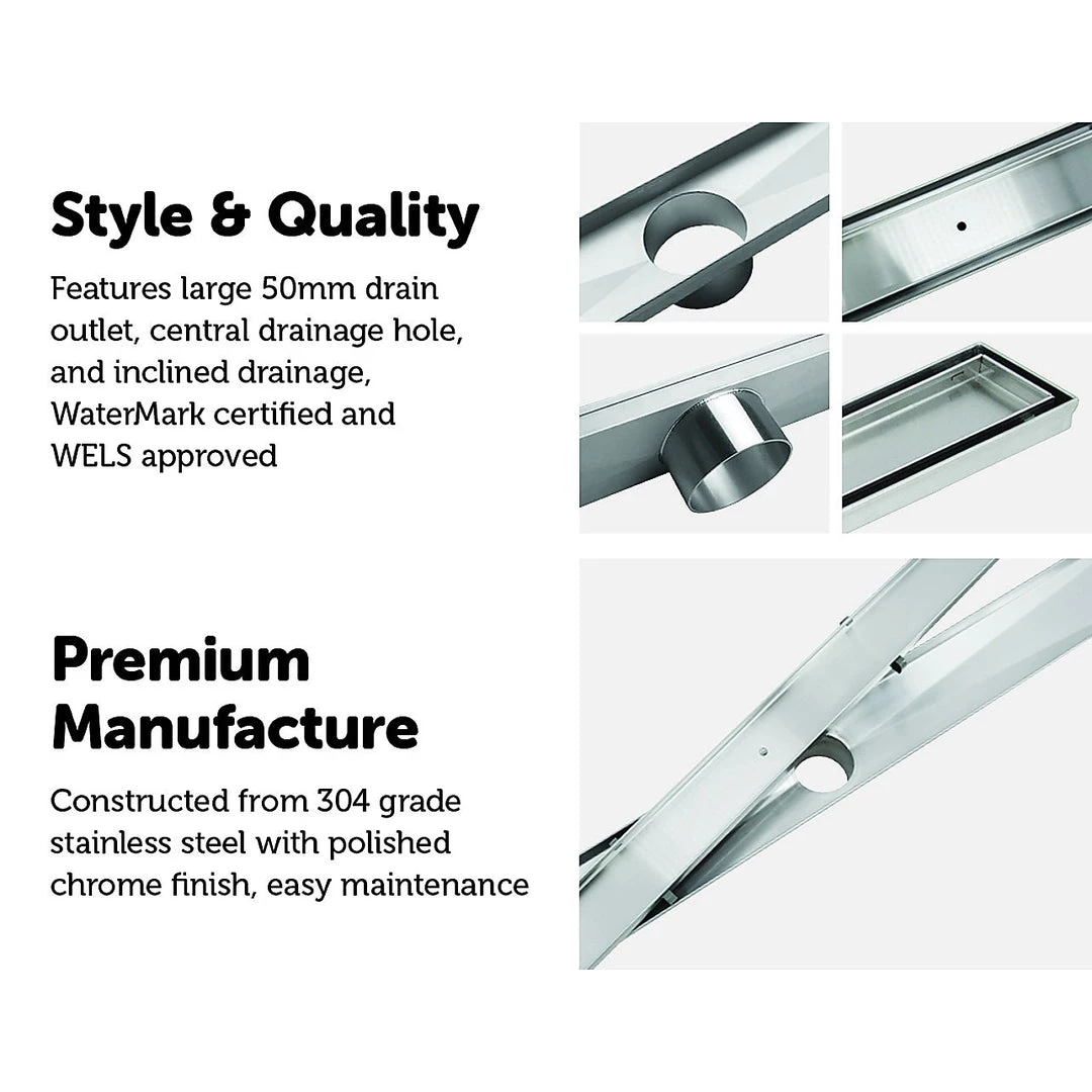 Della Francesca DIY & Renovation 80cm Tile Insert Stainless Steel Grate Drain W/Centre Outlet Floor Waste