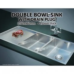 Brienz DIY & Renovation 1160x460mm Handmade Stainless Steel Sink With Waste And Drain Plug - Undermount/Topmount